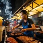 Grilling barbecue stall